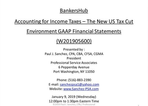 Accounting for Income Taxes – The New US Tax Cut Environment
